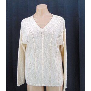 Sundance Cream Tan V Neck Sweater S Open Ribbed Knit Light Weight Long Sleeve